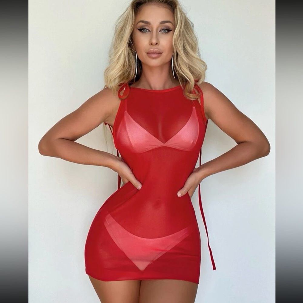 Red Sheer Beach Cover up 🏖️ 👙
